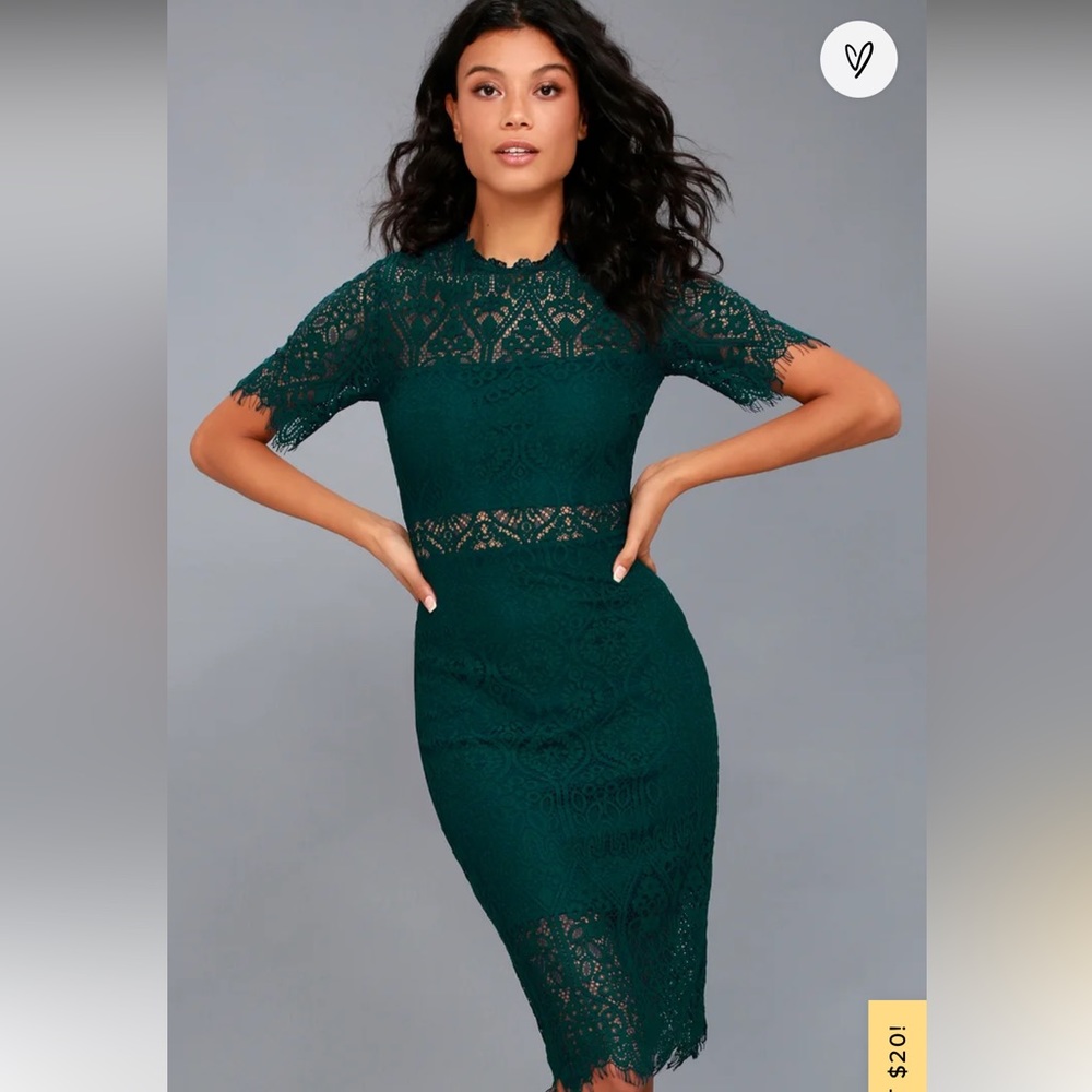 NWT Lulu’s Remarkable Forest Green Lace Dress